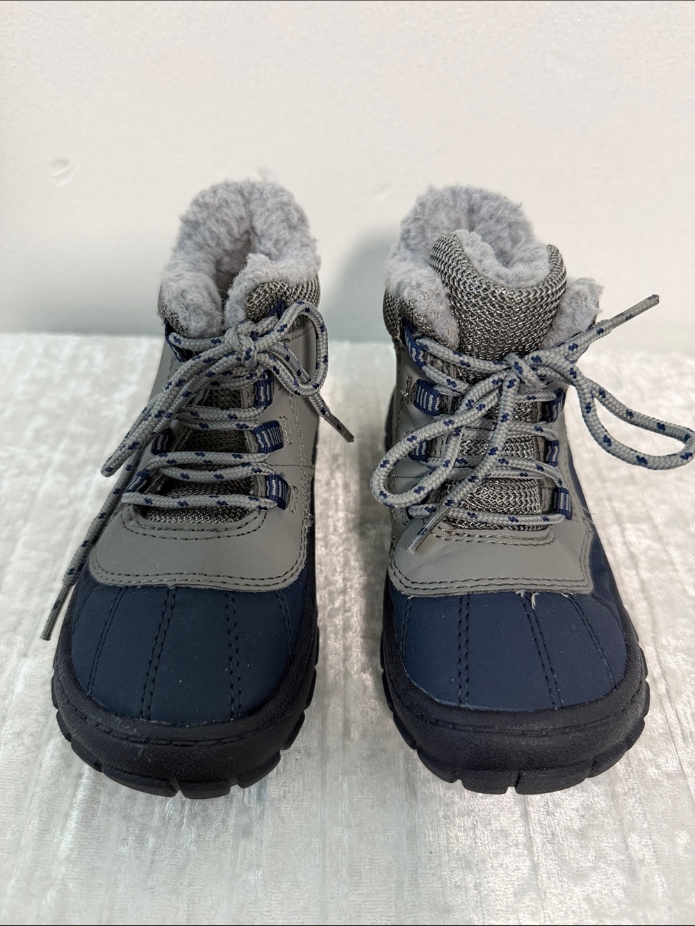 Faded Glory Kids Navy and Gray Faux-Fur Lined Winter Boots size 8